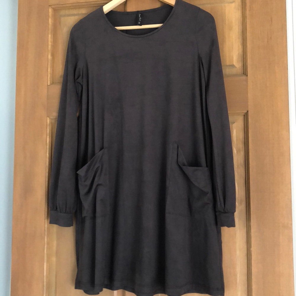 Slate Gray Suede Shirt Dress